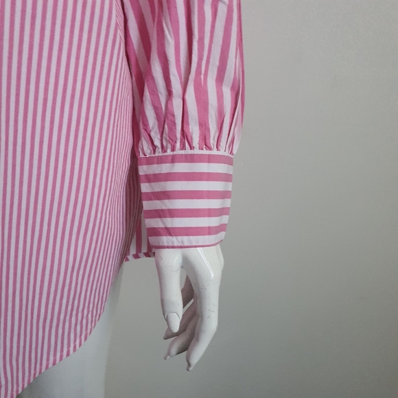 Decjuba Oversized Striped Pink White Button Up Shirt Size S NWOT - Picture 5 of 11